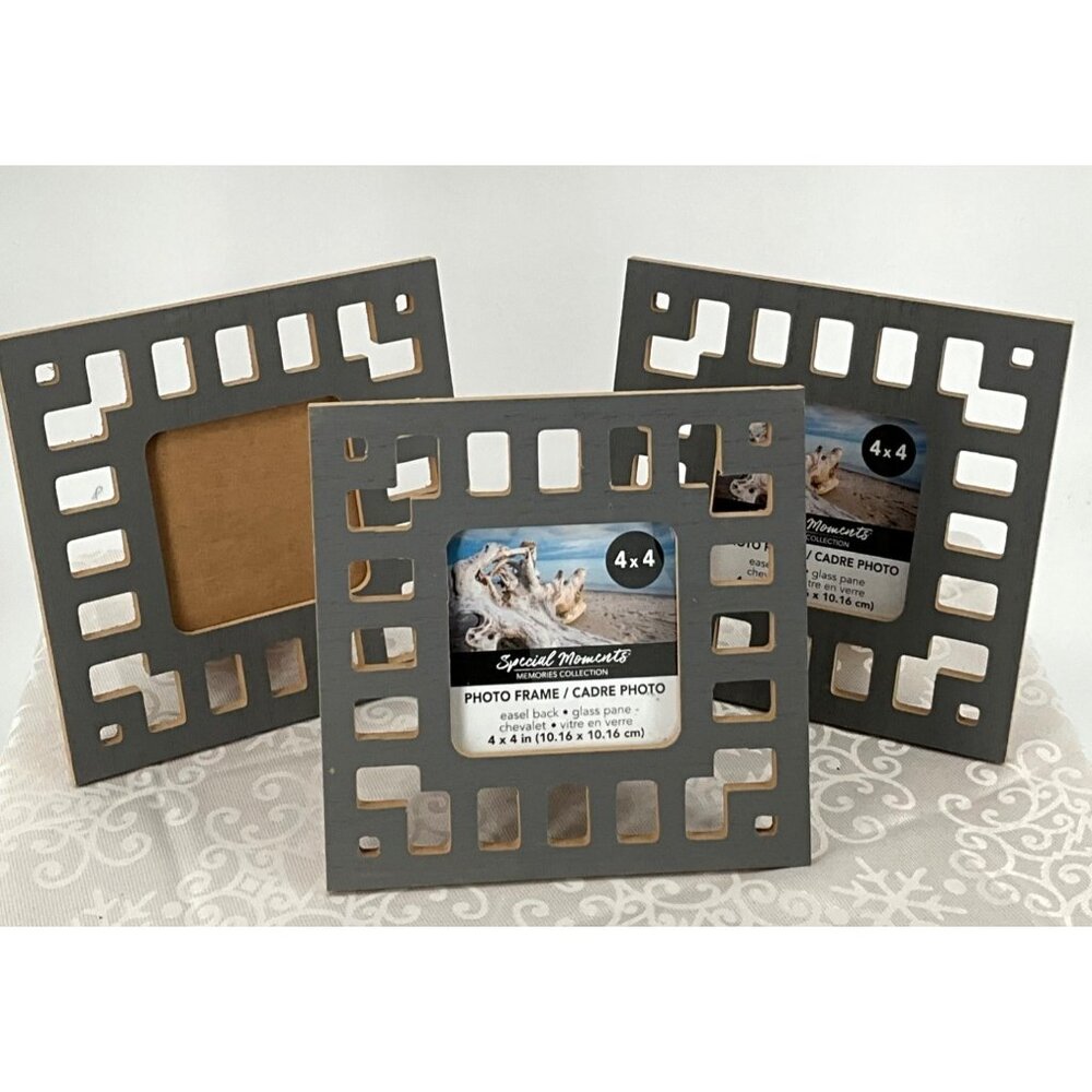Special Moments 4x4 Gray & Natural Presswood Photo Frame Set Of 3 With Glass Pan